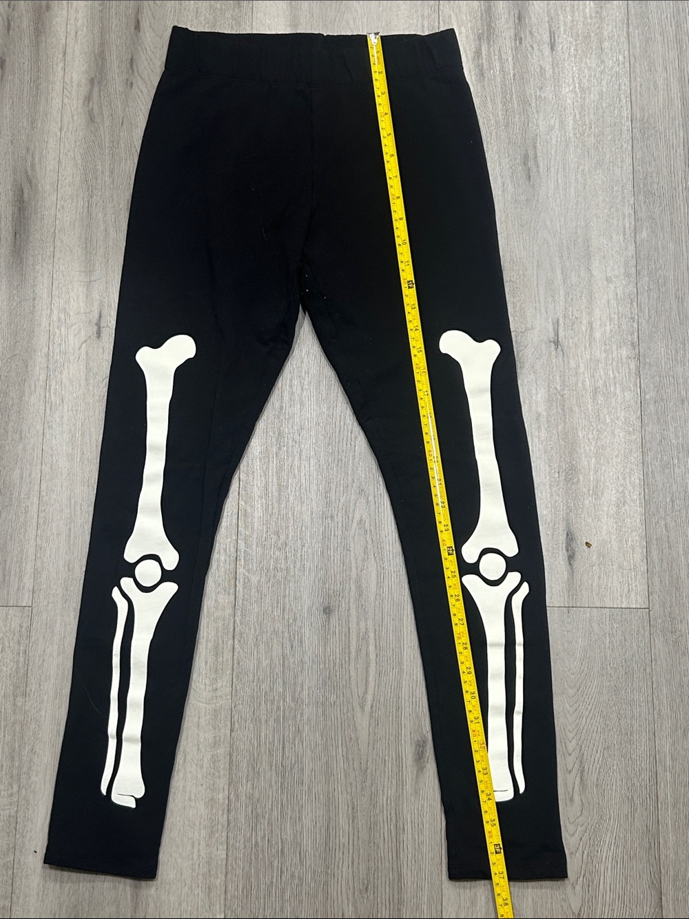 Womens Black Halloween  Pants White Glow in the Dark Skeleton Print size Sm/Md